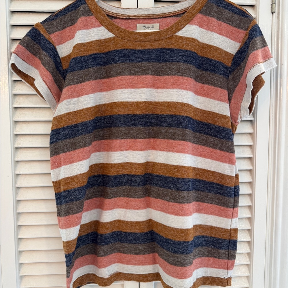 Madewell Multicolor Striped Cotton Blend Top, Women's Medium, Textured thread